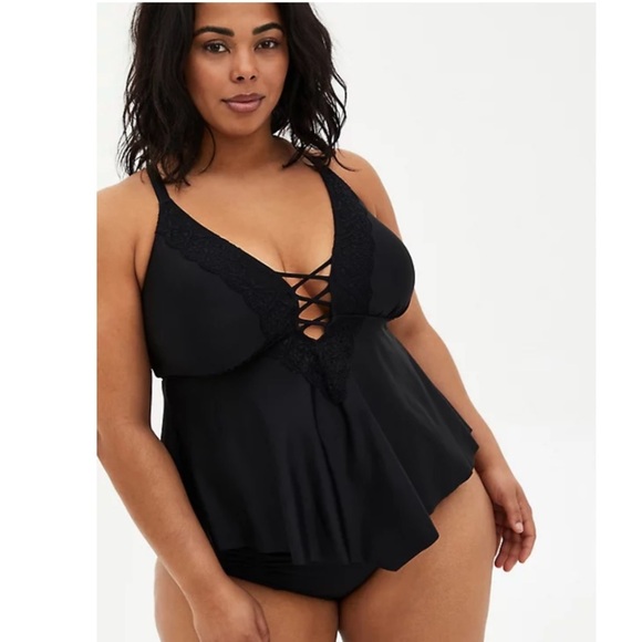 torrid Other - TORRID NWT BLACK CROCHET LATTICE TANKINI TOP